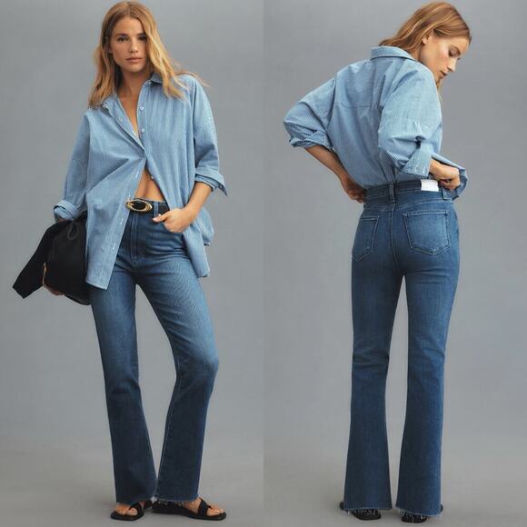 Paige Claudine High Rise Crop Flare Jeans Frayed Hem No Holes Blue Size 24 - Picture 1 of 8